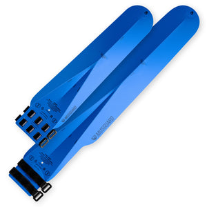 Blue rollable bicycle fenders made of recycled plastic